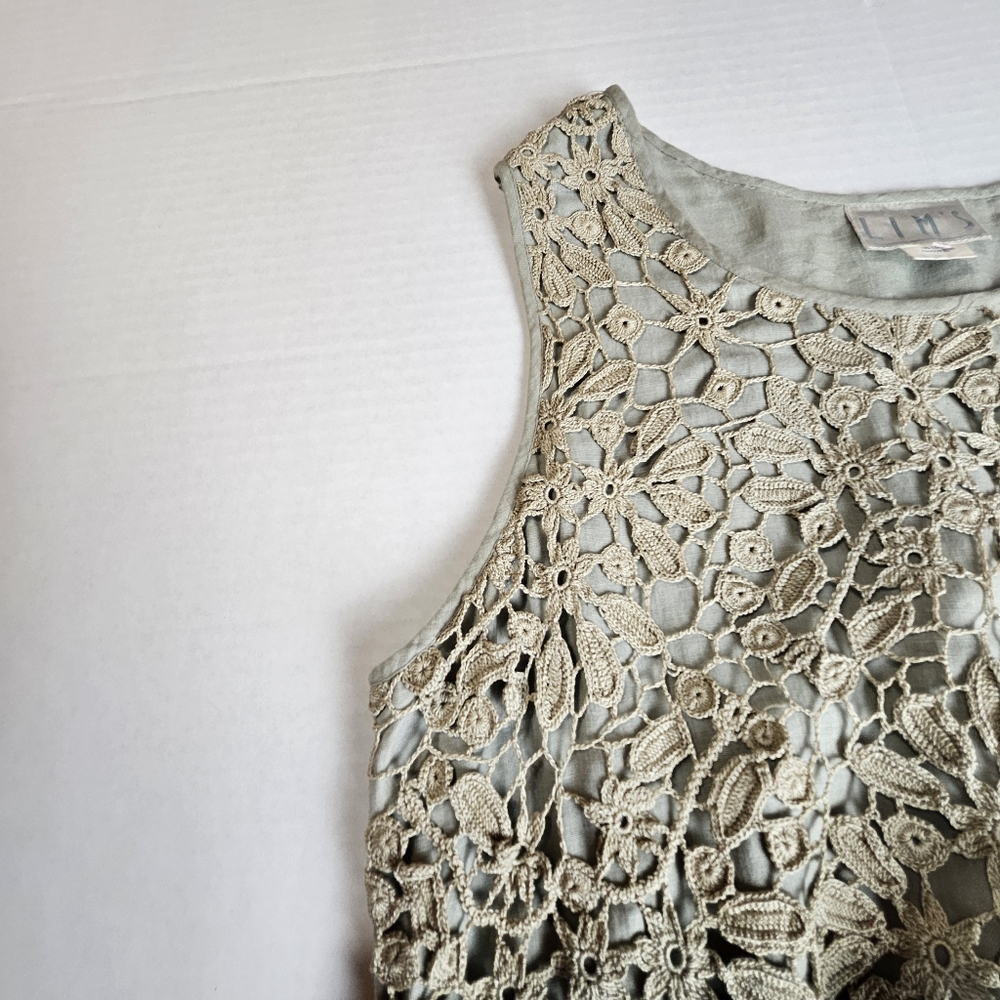 LIM'S Women Delicate Taupe Crochet Maxi Dress Size Large - Picture 5 of 15